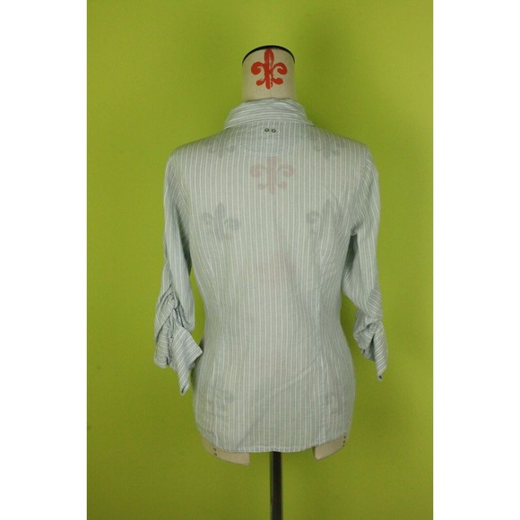 Converse One Star Sz S Women's Roll Tab Sleeve Cotton Shirt Top Blue Striped - Picture 6 of 9